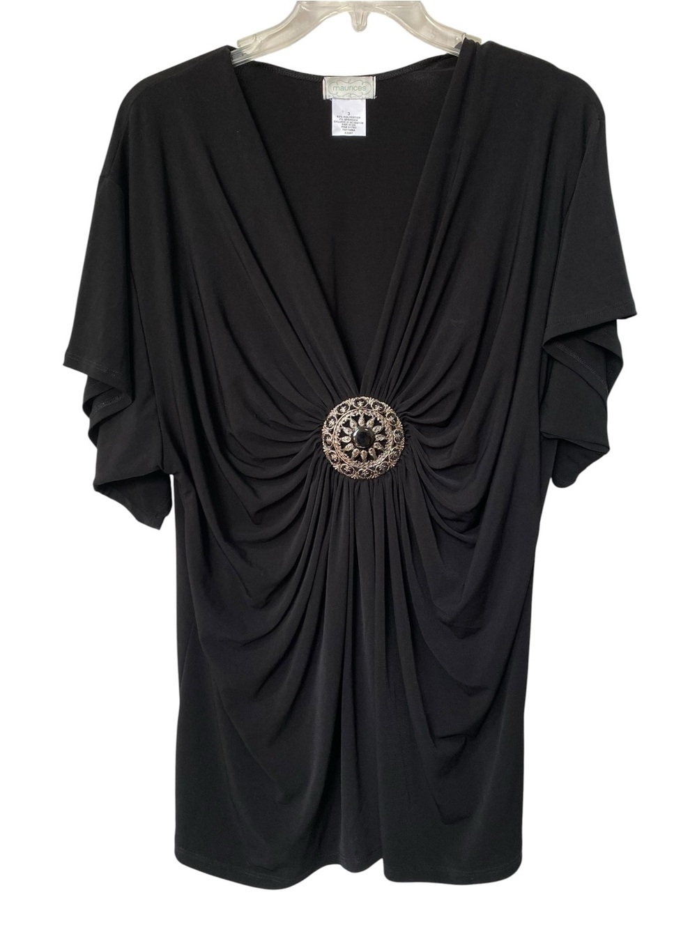 Maurices Black Draped Deep V-Neck Top Medallion Y2K 2000s size 3 3X